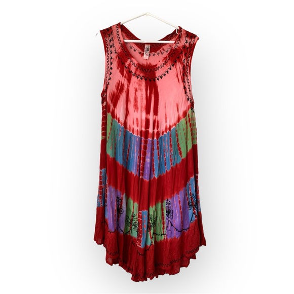 Women's INDIA BOUTIQUE Multicolored Dress One Size Red Tie Dye Embroidered Beach - Picture 1 of 10